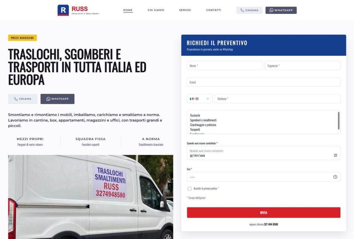 Sito web Russ Traslochi realizzato da Tastiere Digitali